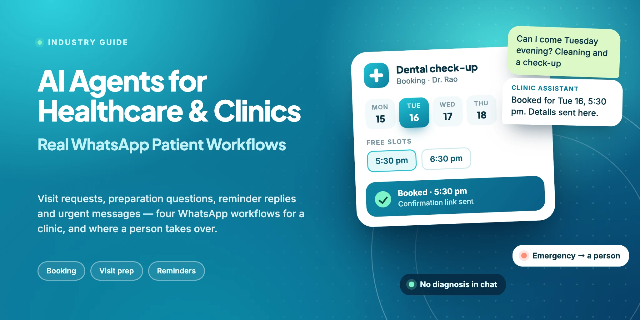 AI Agents for Healthcare and Clinics: a WhatsApp chat in which the clinic assistant books a visit and sends the confirmation link