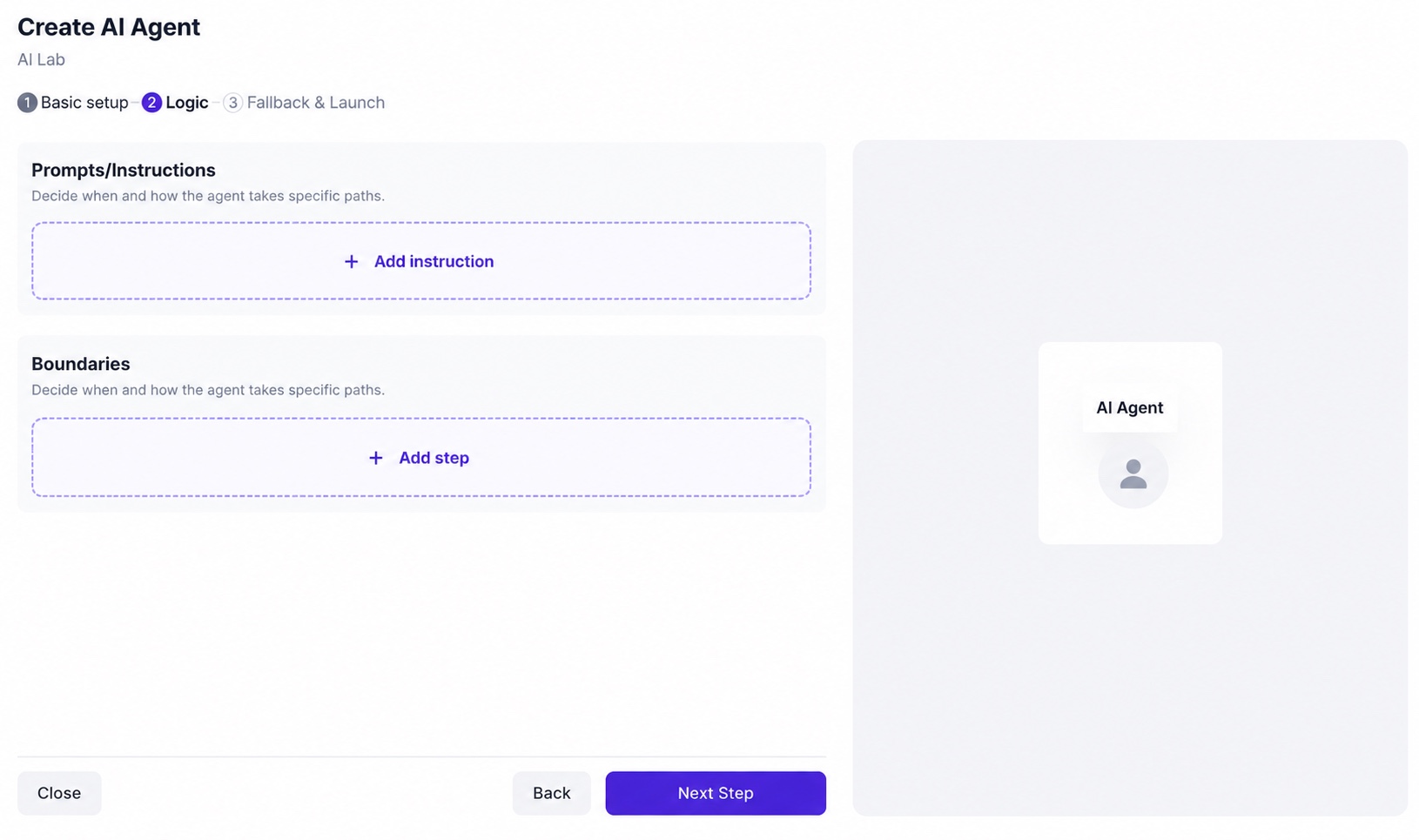 WABB AI Agent Logic page with instructions and boundaries