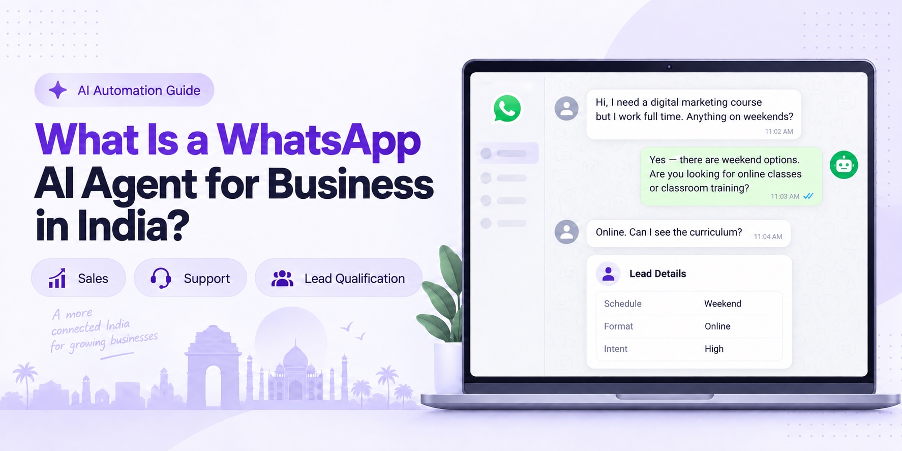 WhatsApp AI Agent qualifying a customer lead for an Indian business