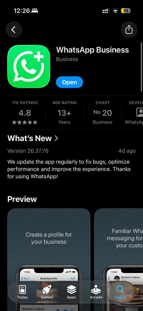 WhatsApp Business listing on the Apple App Store