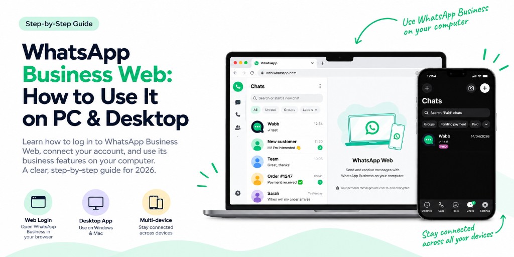 WhatsApp Business Web on a laptop and phone: chats, labels, and multi-device access