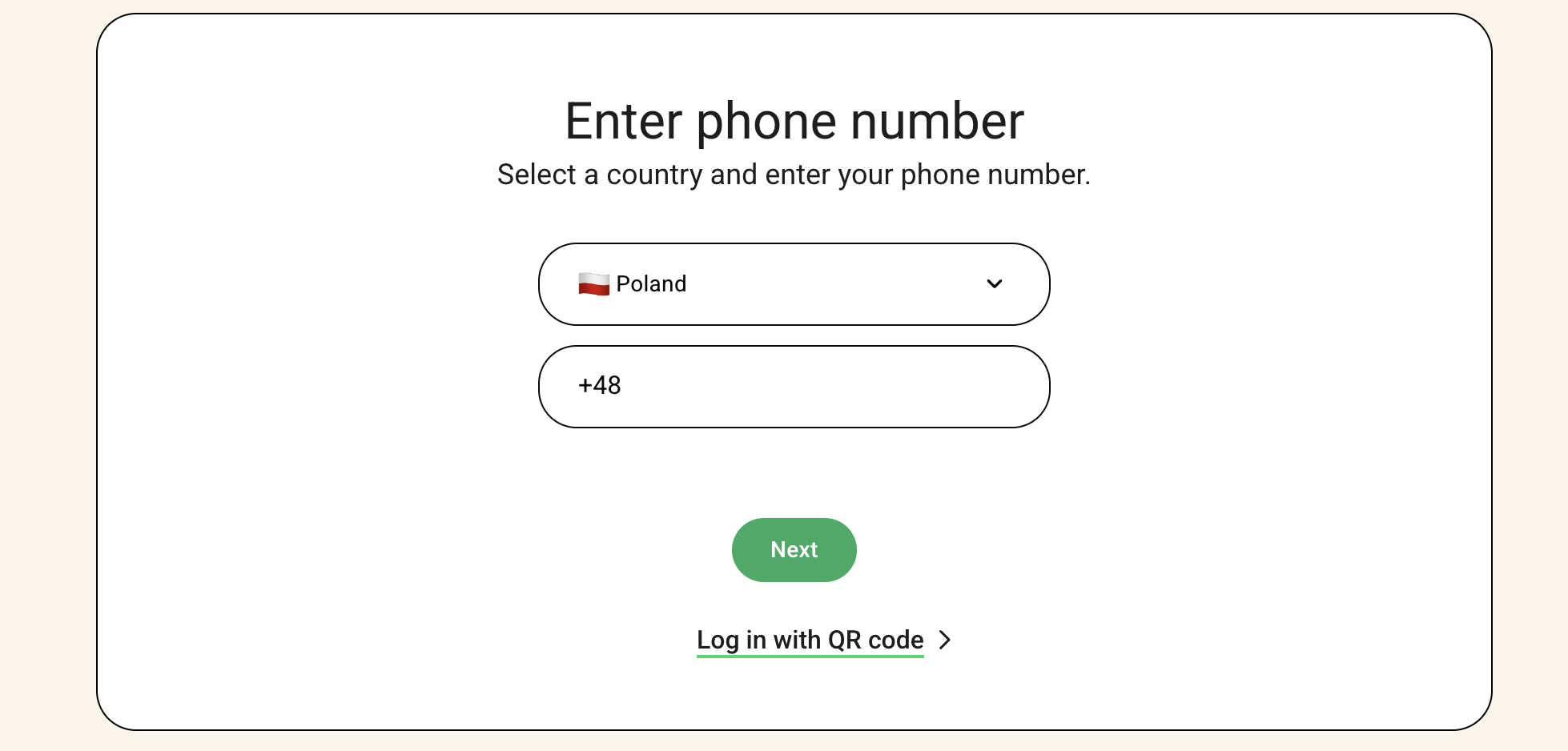 WhatsApp Web — enter phone number screen